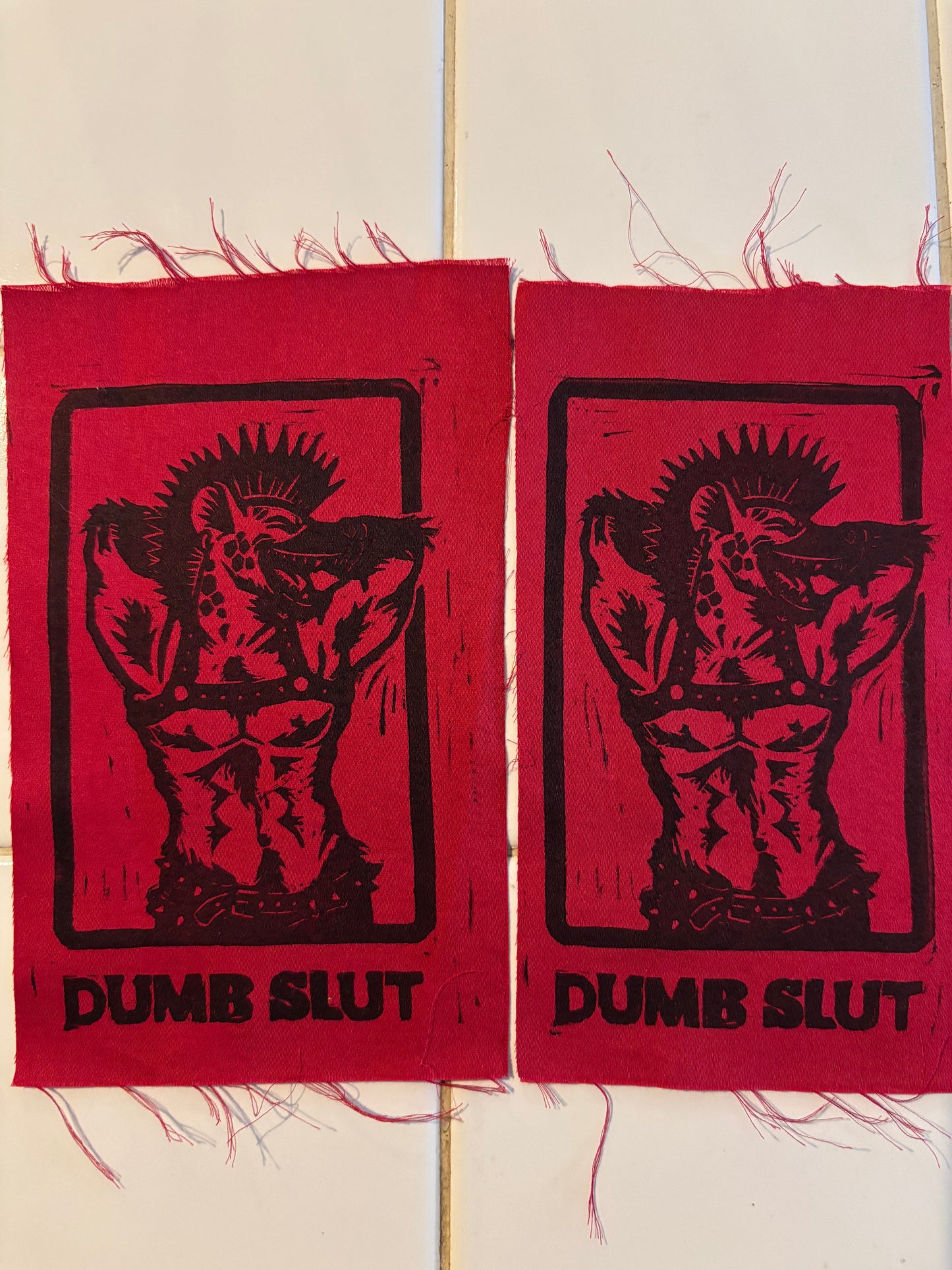 B-grade patches - Dumb Slut on Red