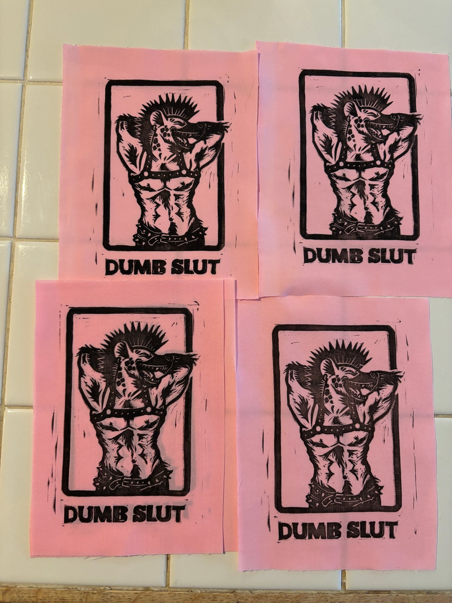 Dumb Slut patch on Pink