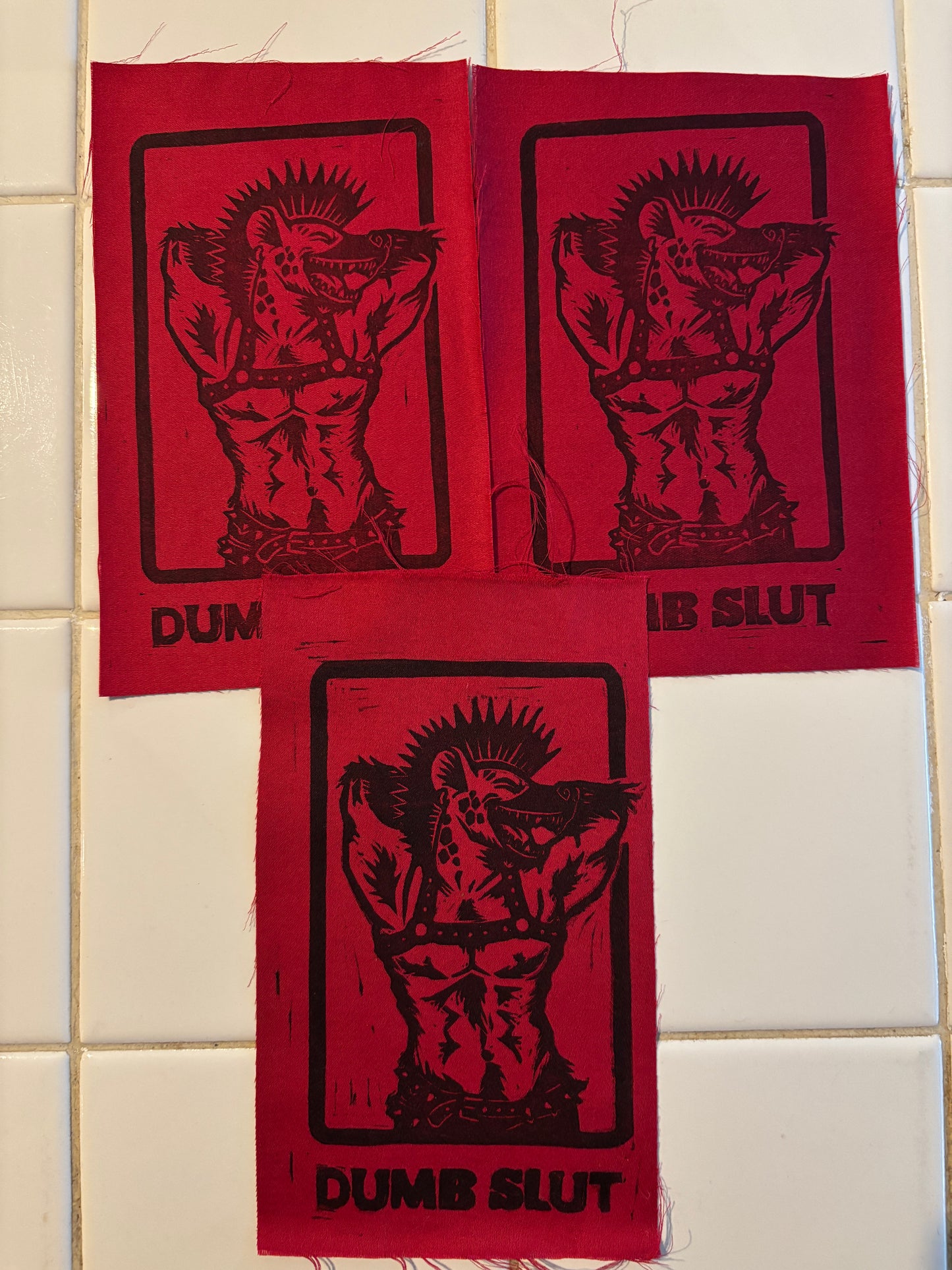 Dumb Slut patches on Red