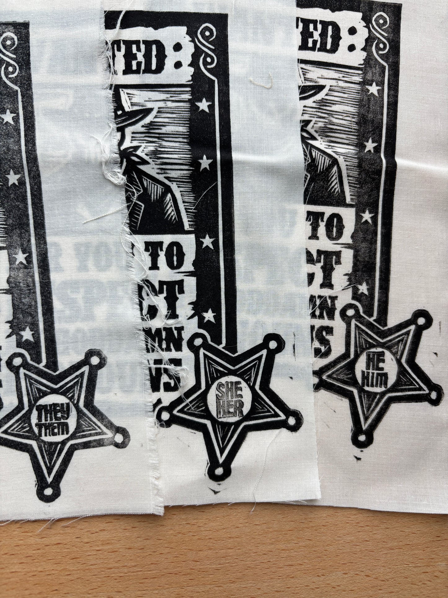 MISPRINT: Wanted Pronouns Poster Patch (Discontinued)